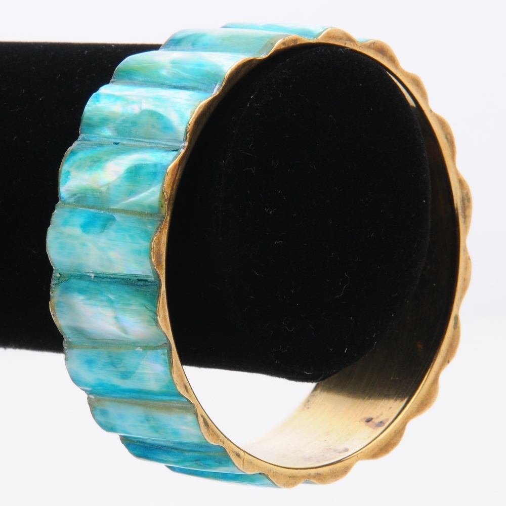 Blue Mother of Pearl Bangle Bracelet - Vintage